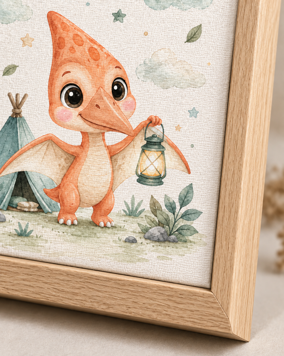 Quadro Pterossauro Laranja no Acampamento