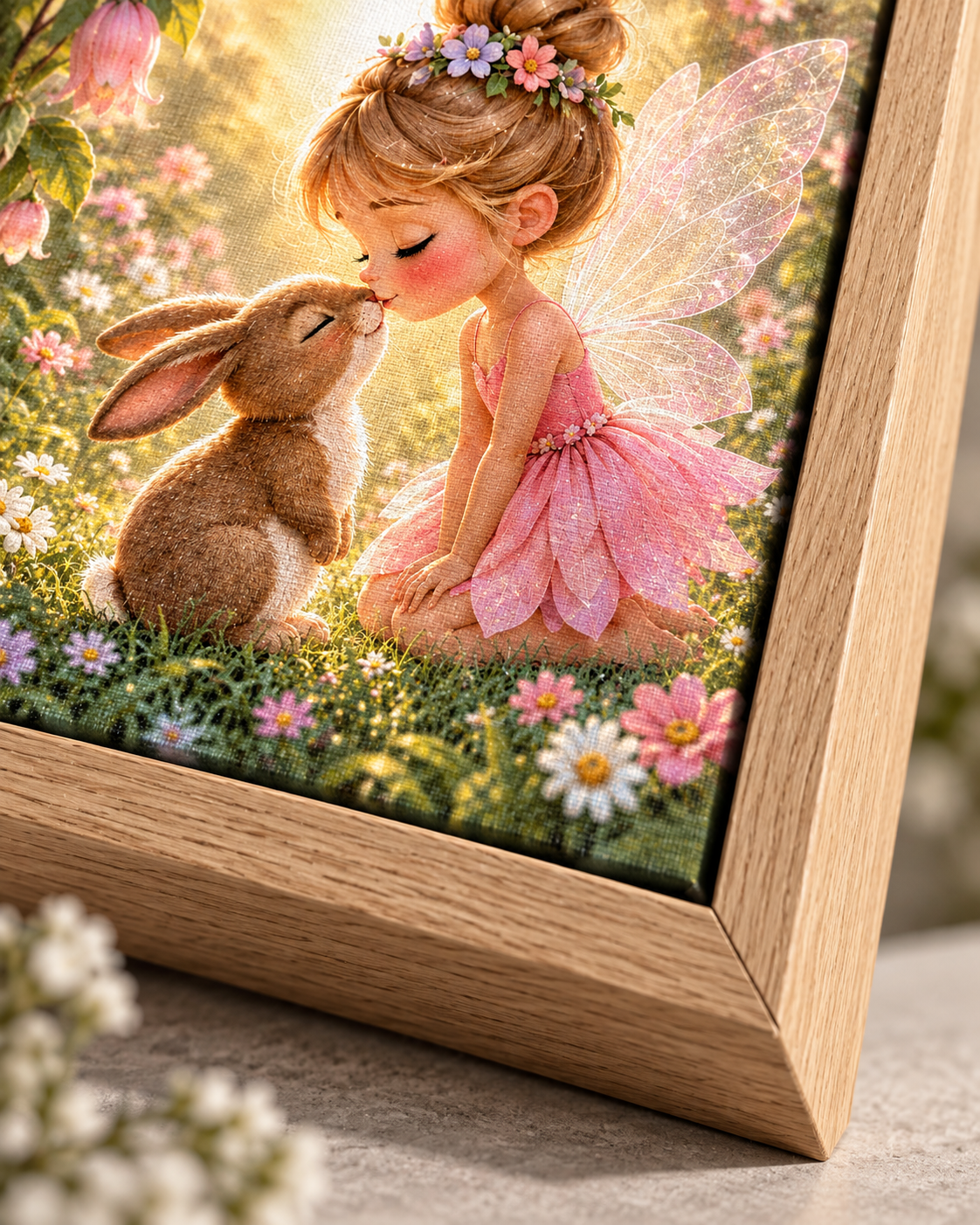 Quadro Fada e Coelhinho no Jardim Encantado