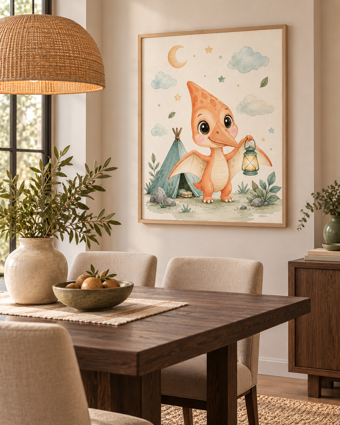 Quadro Pterossauro Laranja no Acampamento