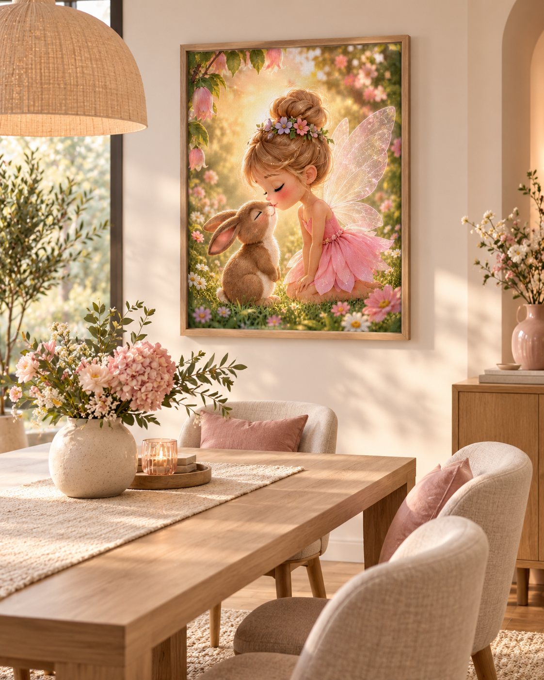 Quadro Fada e Coelhinho no Jardim Encantado