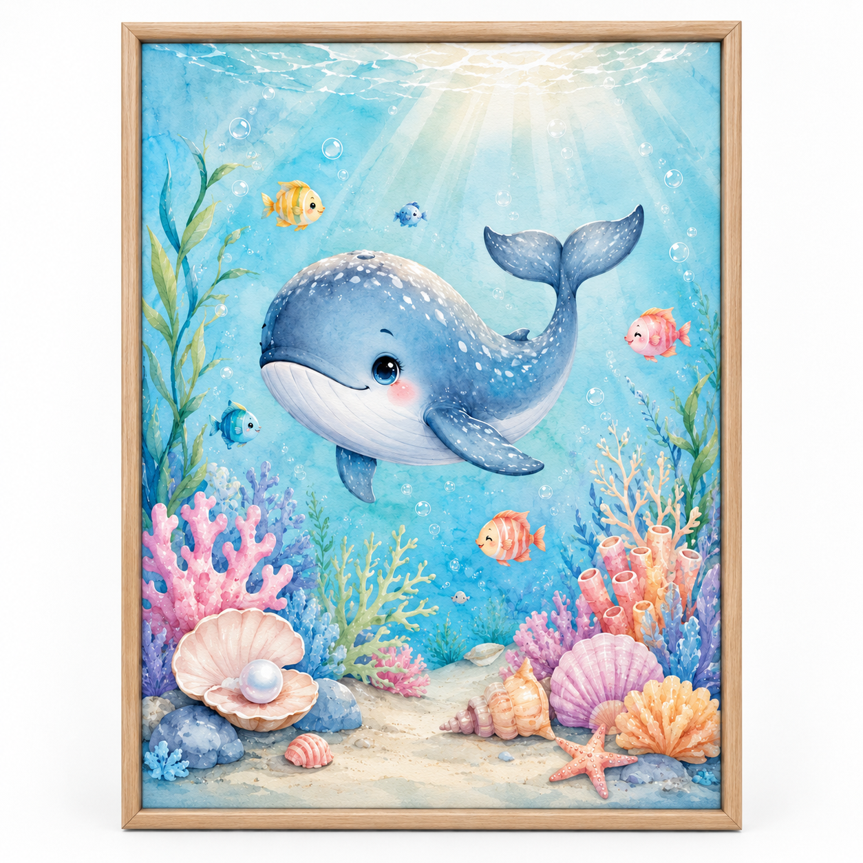 Quadro Baleia no Fundo do Mar em Aquarela