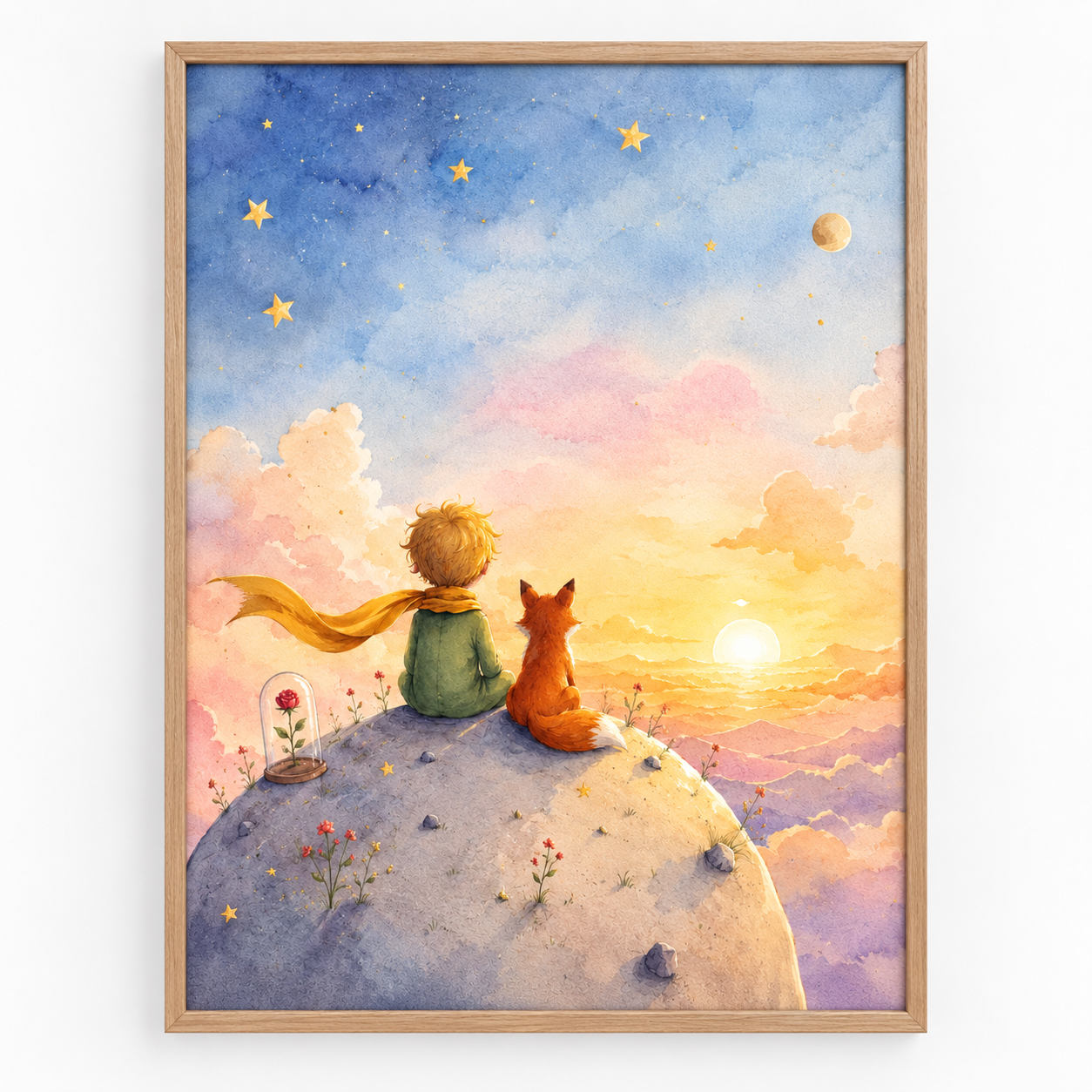 Quadro Pequeno Príncipe e Raposa no Pôr do Sol