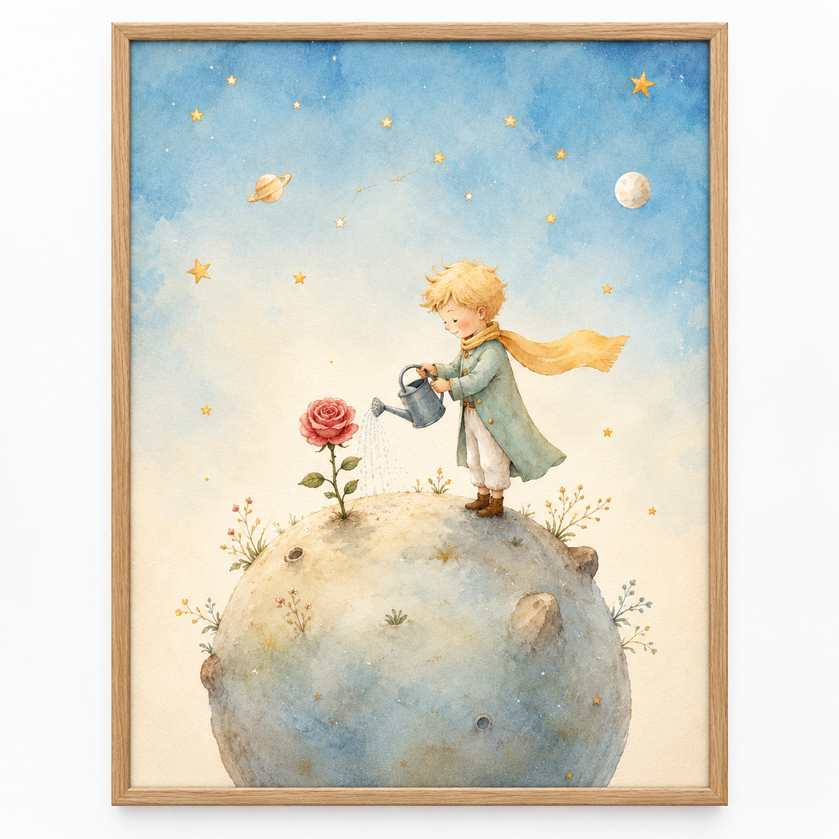 Quadro Infantil Pequeno Príncipe Regando a Rosa