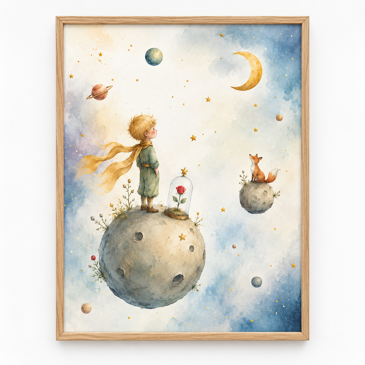 Quadro Pequeno Príncipe, Raposa e Rosa