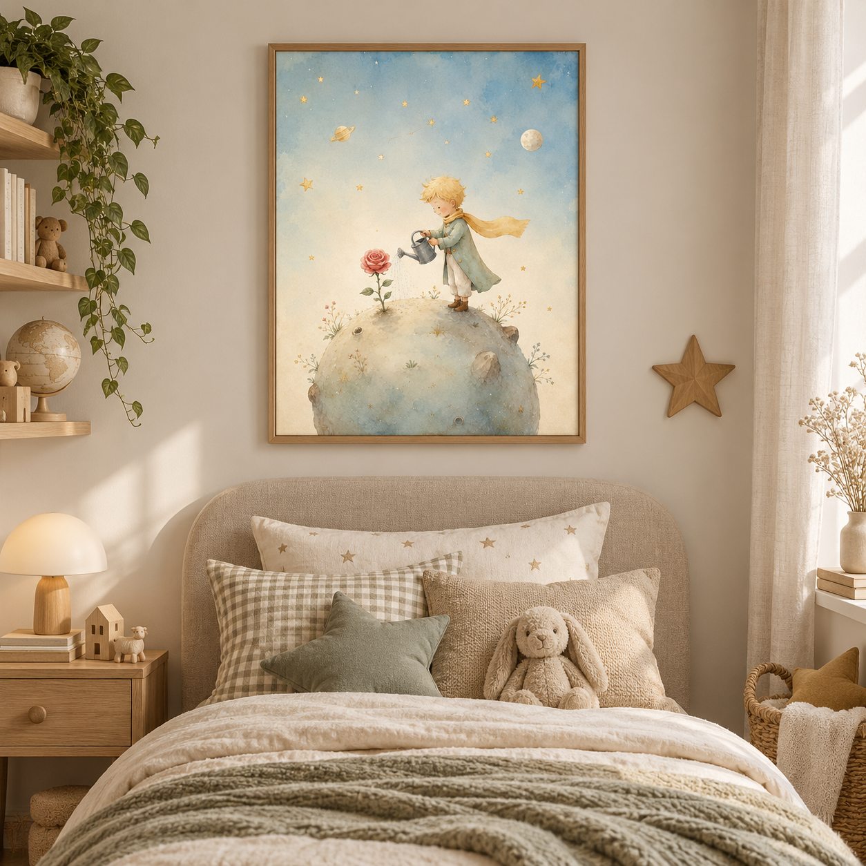 Quadro Infantil Pequeno Príncipe Regando a Rosa