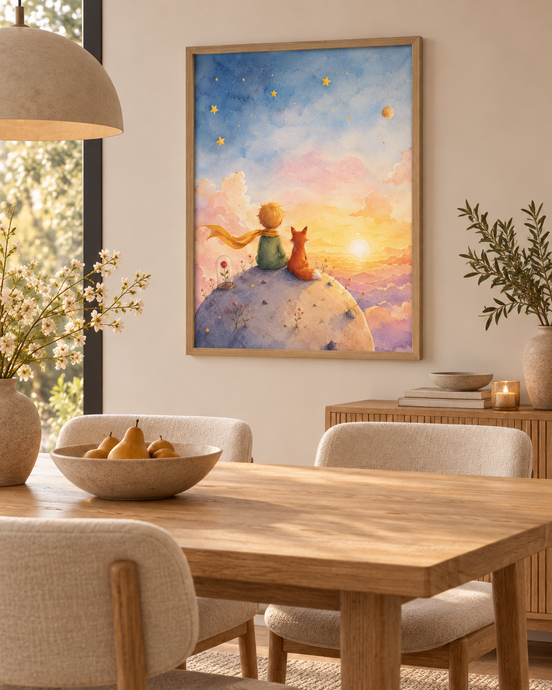 Quadro Pequeno Príncipe e Raposa no Pôr do Sol