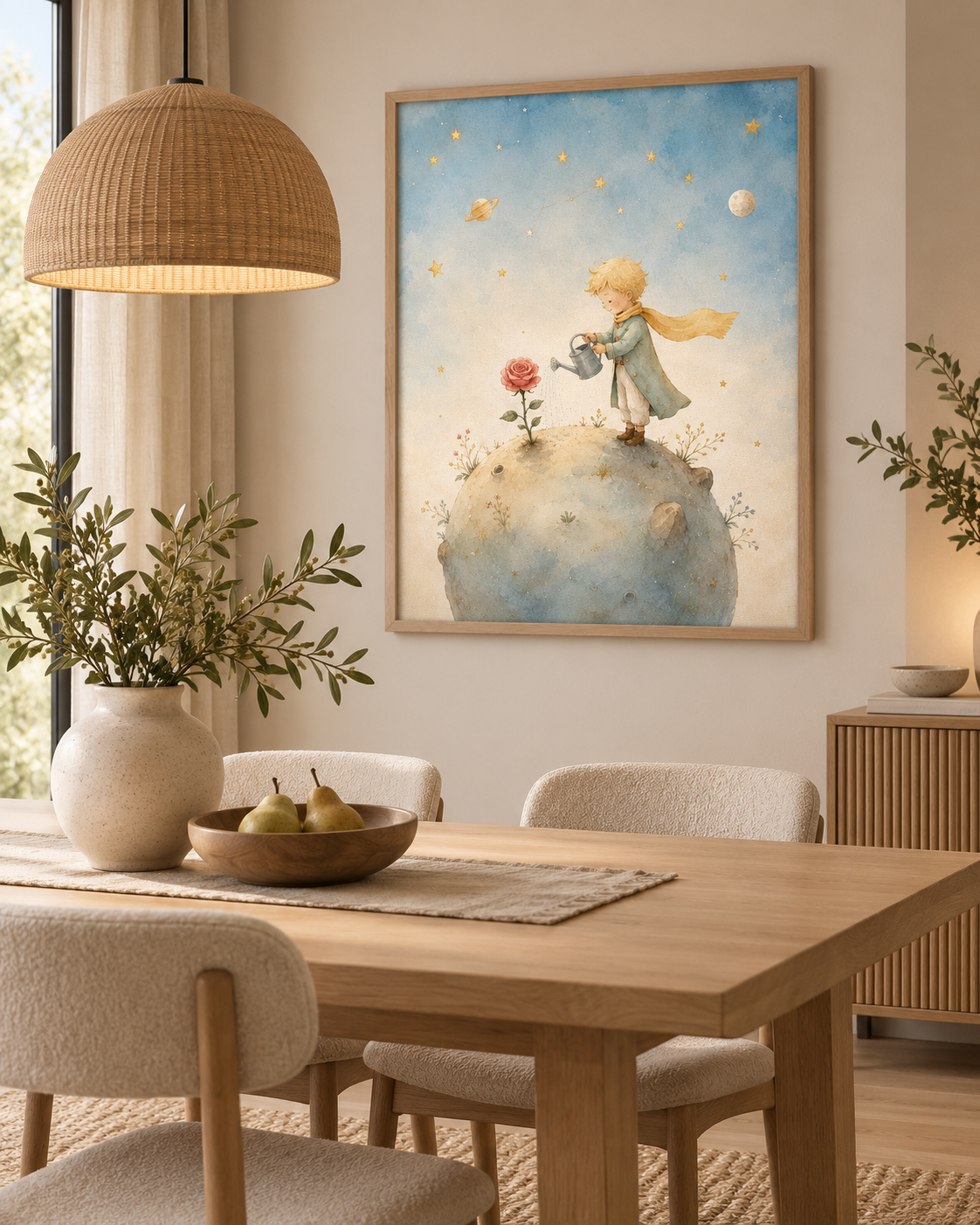 Quadro Infantil Pequeno Príncipe Regando a Rosa