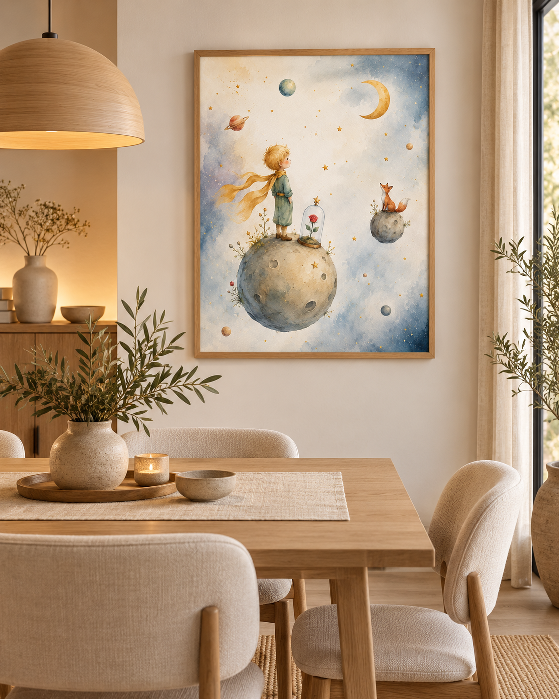 Quadro Pequeno Príncipe, Raposa e Rosa