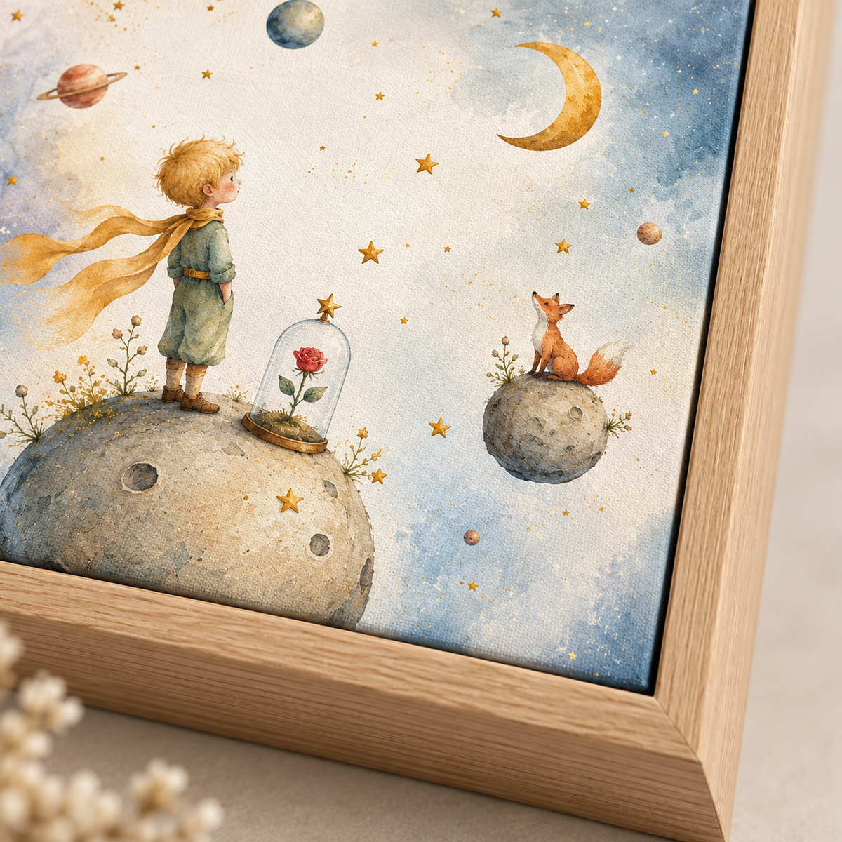 Quadro Pequeno Príncipe, Raposa e Rosa