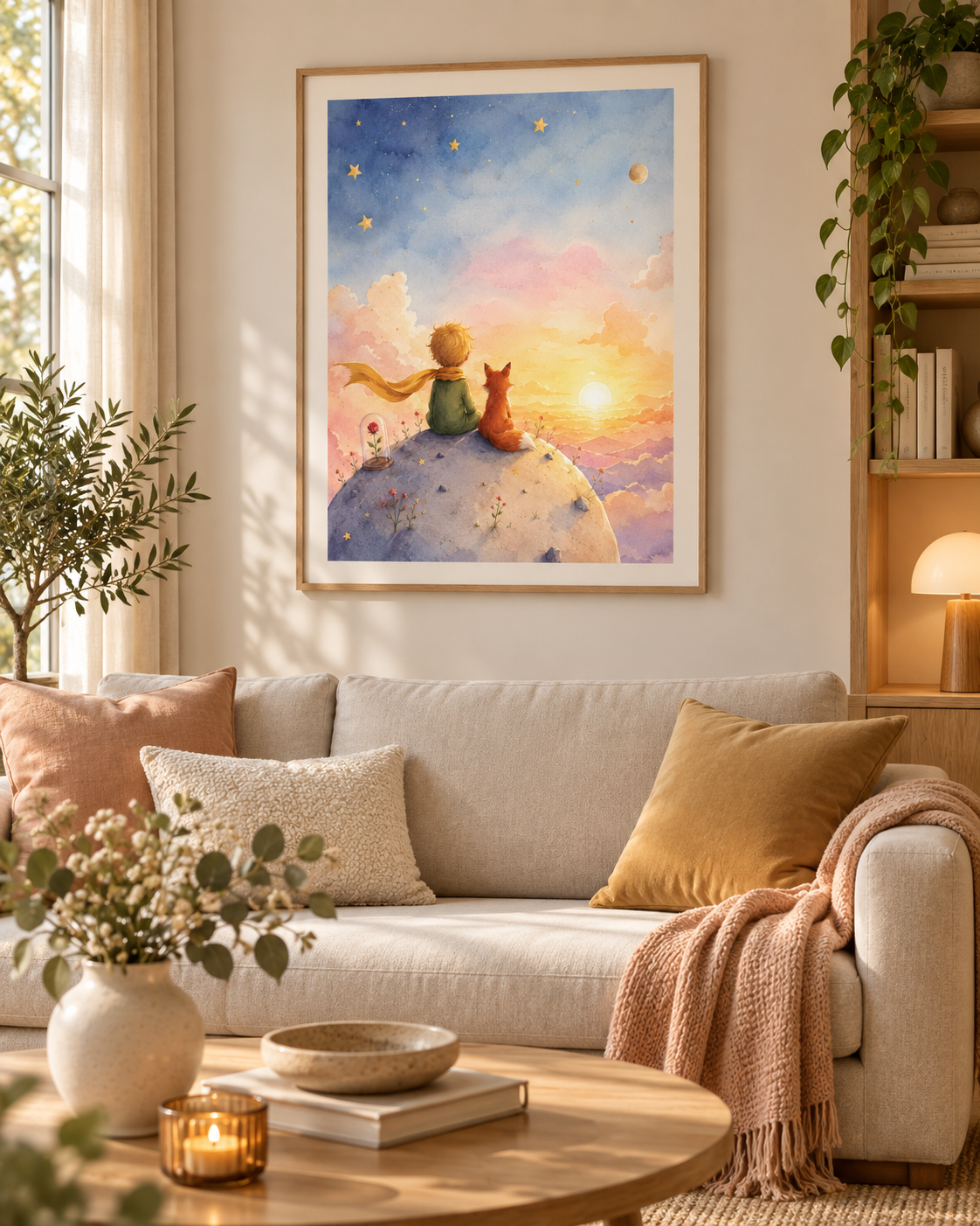 Quadro Pequeno Príncipe e Raposa no Pôr do Sol