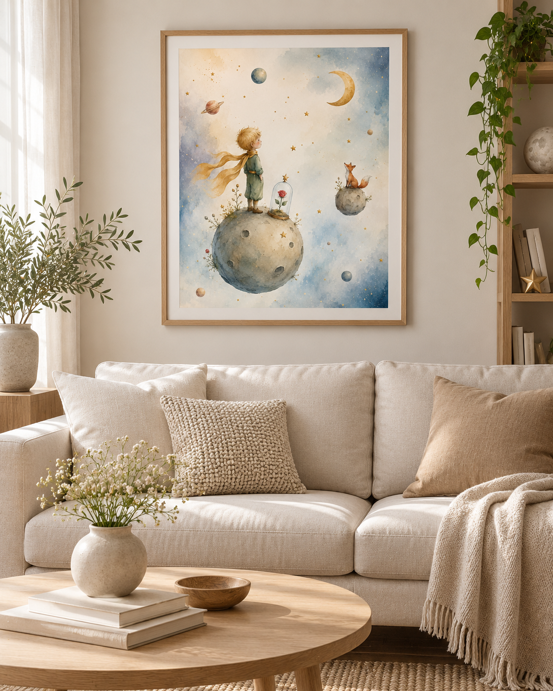 Quadro Pequeno Príncipe, Raposa e Rosa