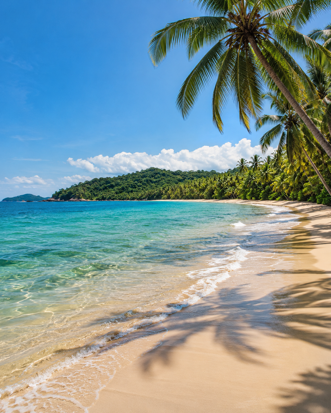 Quadro Praia Tropical com Coqueiros e Mar Azul
