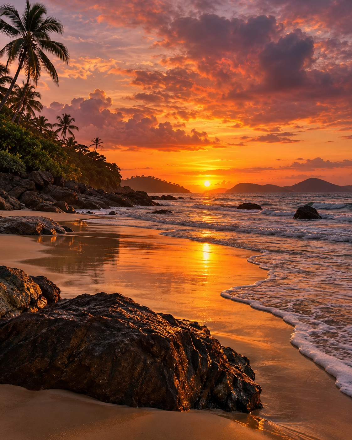 Quadro Pôr do Sol na Praia e Mar