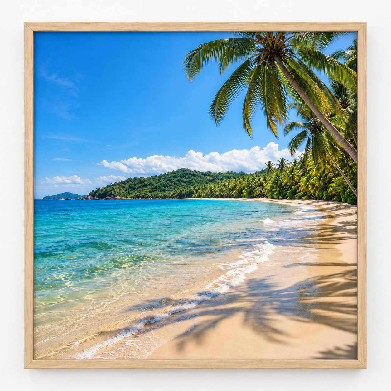 Quadro Praia Tropical com Coqueiros e Mar Azul
