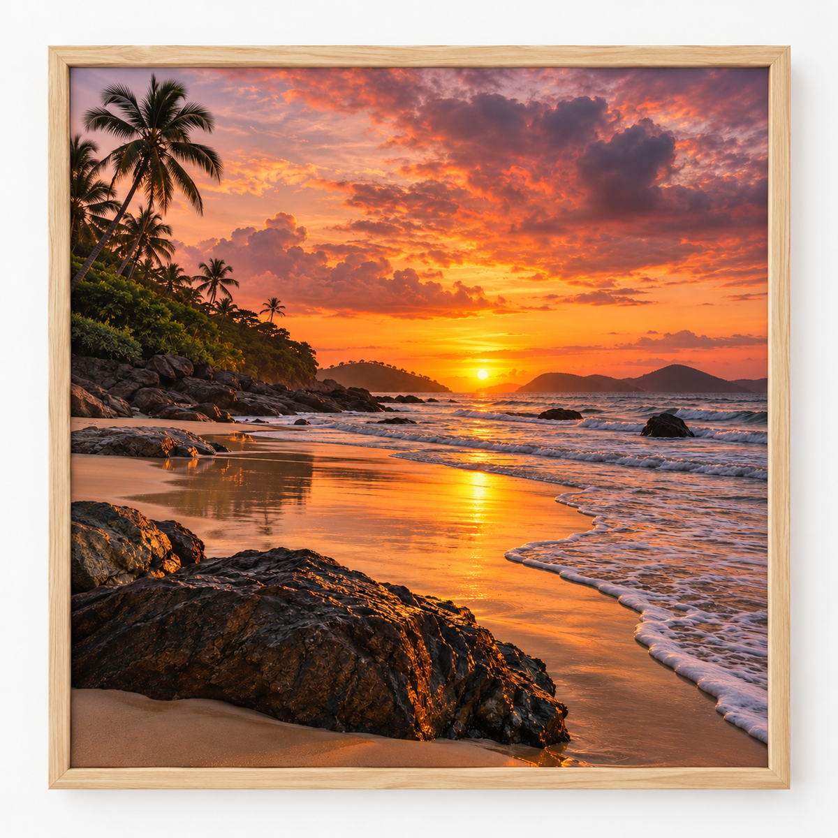 Quadro Pôr do Sol na Praia e Mar