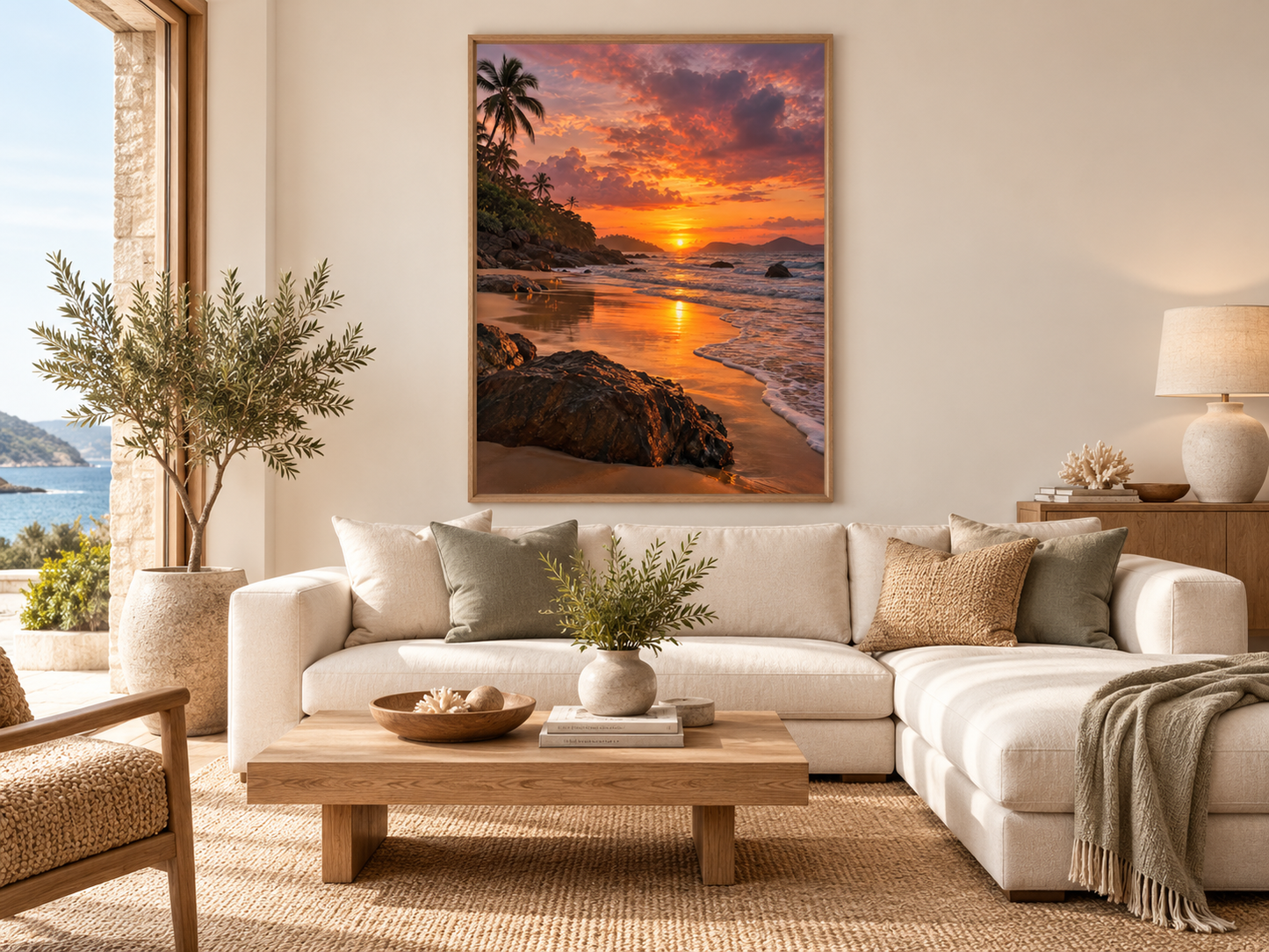 Quadro Pôr do Sol na Praia e Mar