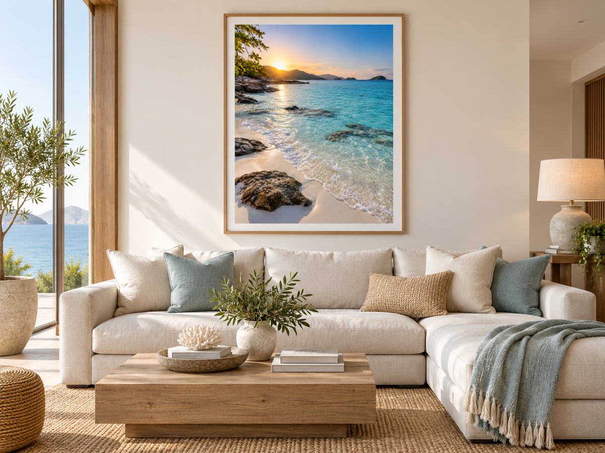 Quadro Mar Turquesa com Luz Dourada