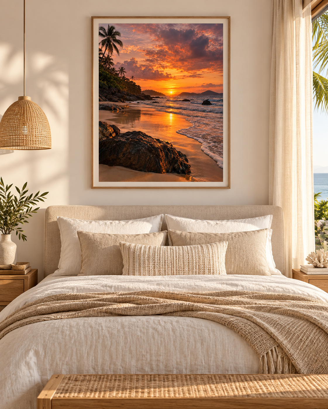 Quadro Pôr do Sol na Praia e Mar