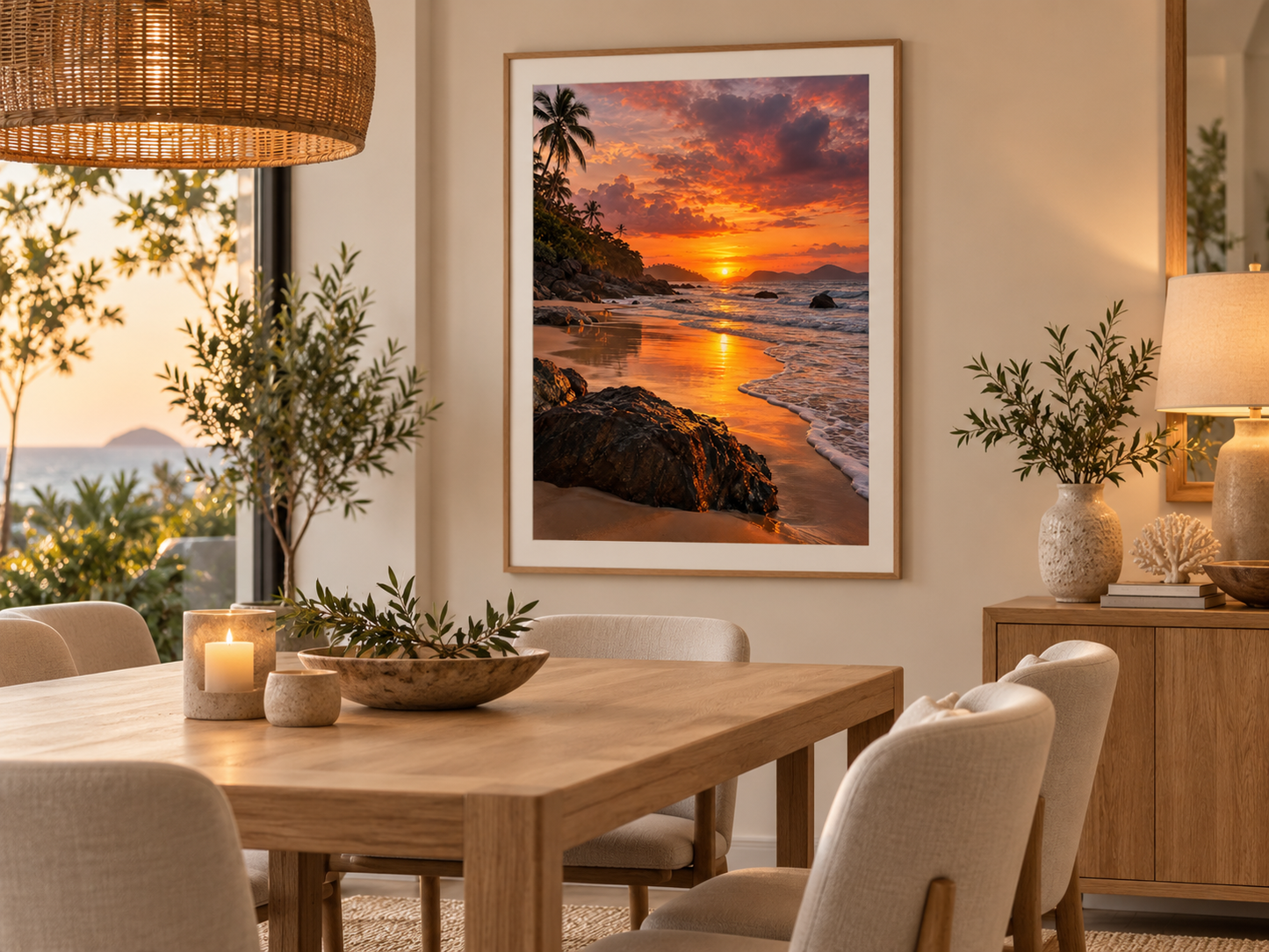Quadro Pôr do Sol na Praia e Mar
