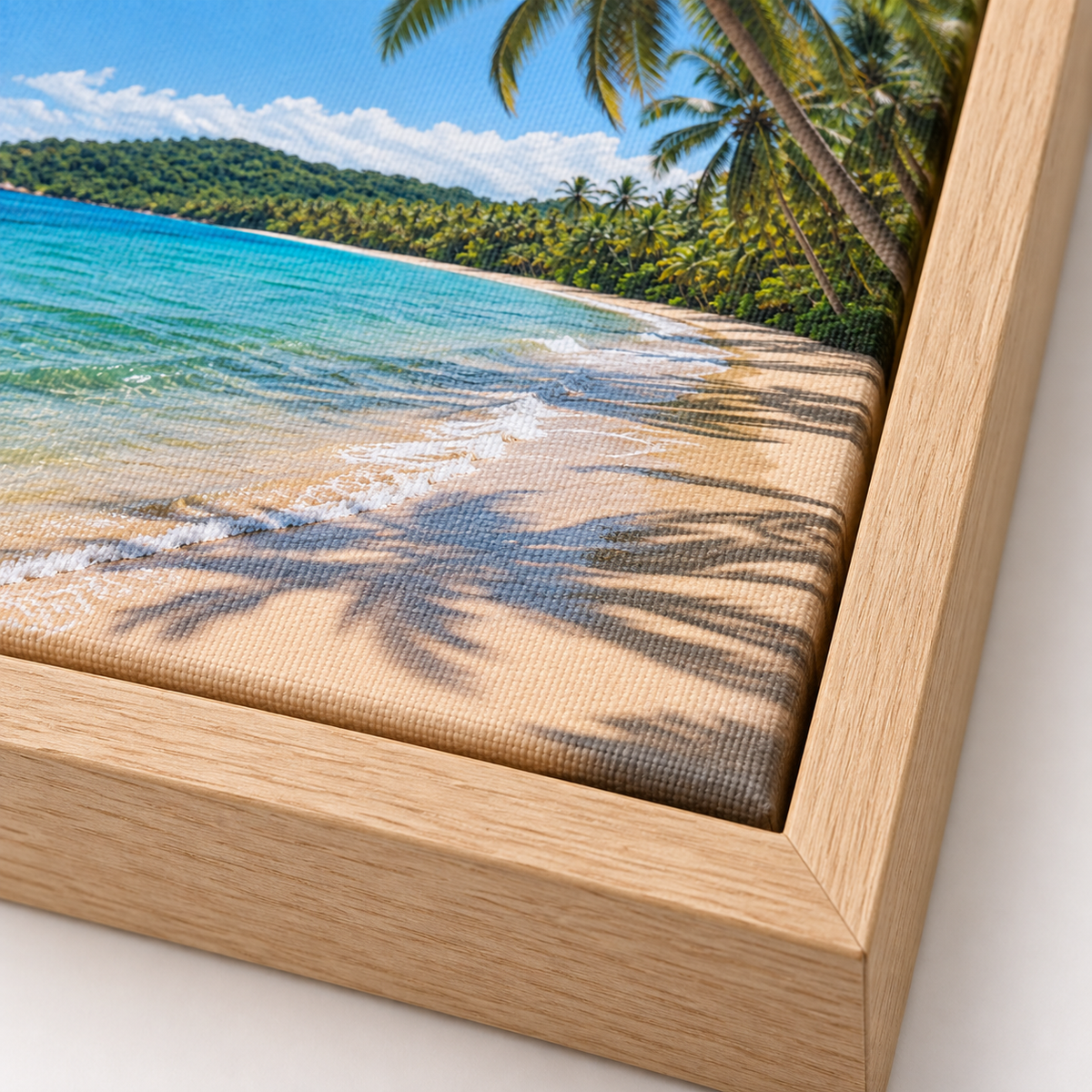 Quadro Praia Tropical com Coqueiros e Mar Azul