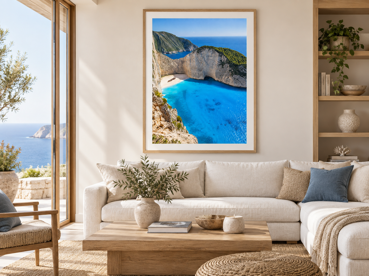 Quadro Praia entre Falésias e Navio Naufragado