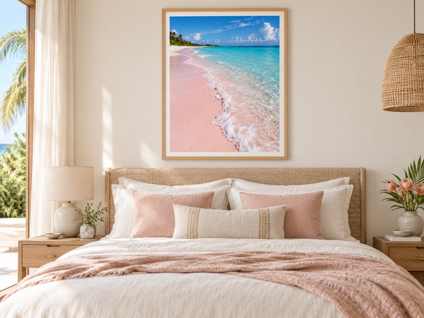 Quadro Praia de Areia Rosada e Mar Turquesa