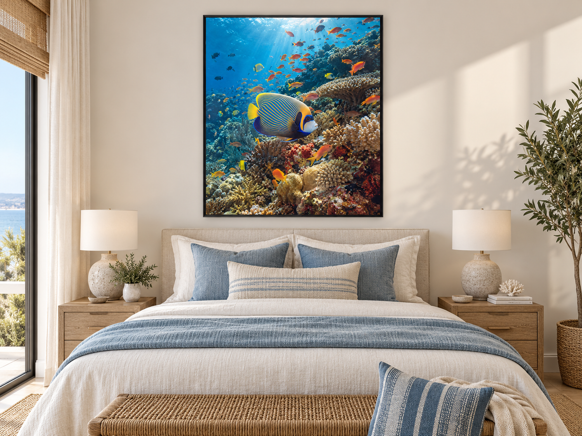 Quadro Peixe-Anjo-Imperador no Recife de Coral