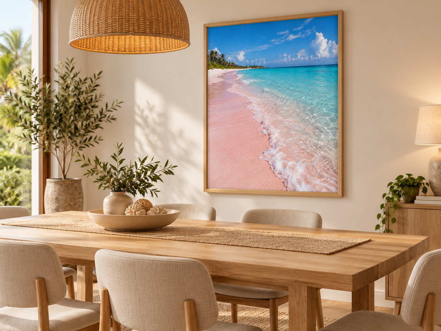 Quadro Praia de Areia Rosada e Mar Turquesa