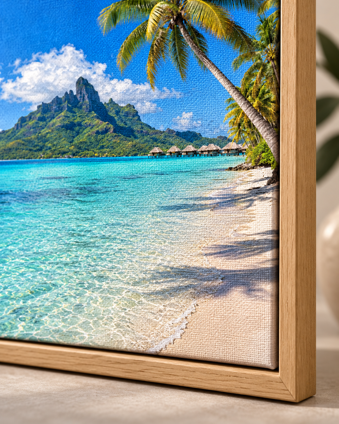 Quadro Praia Tropical com Bangalôs e Coqueiros