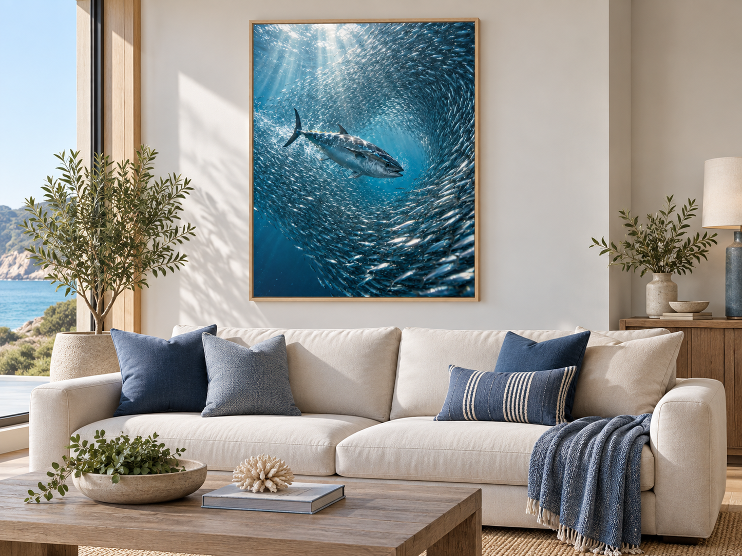 Quadro Atum e Cardume no Oceano