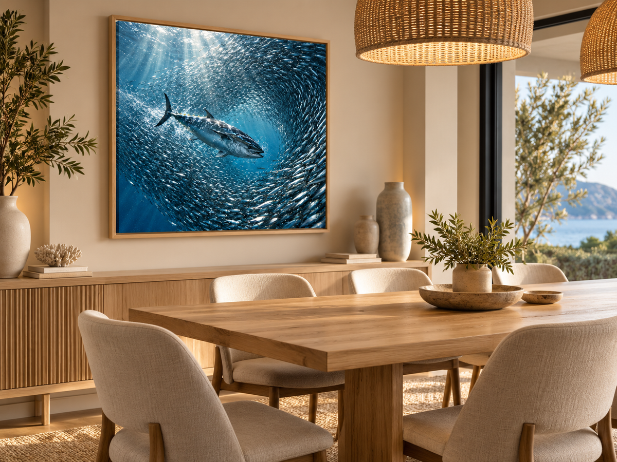 Quadro Atum e Cardume no Oceano
