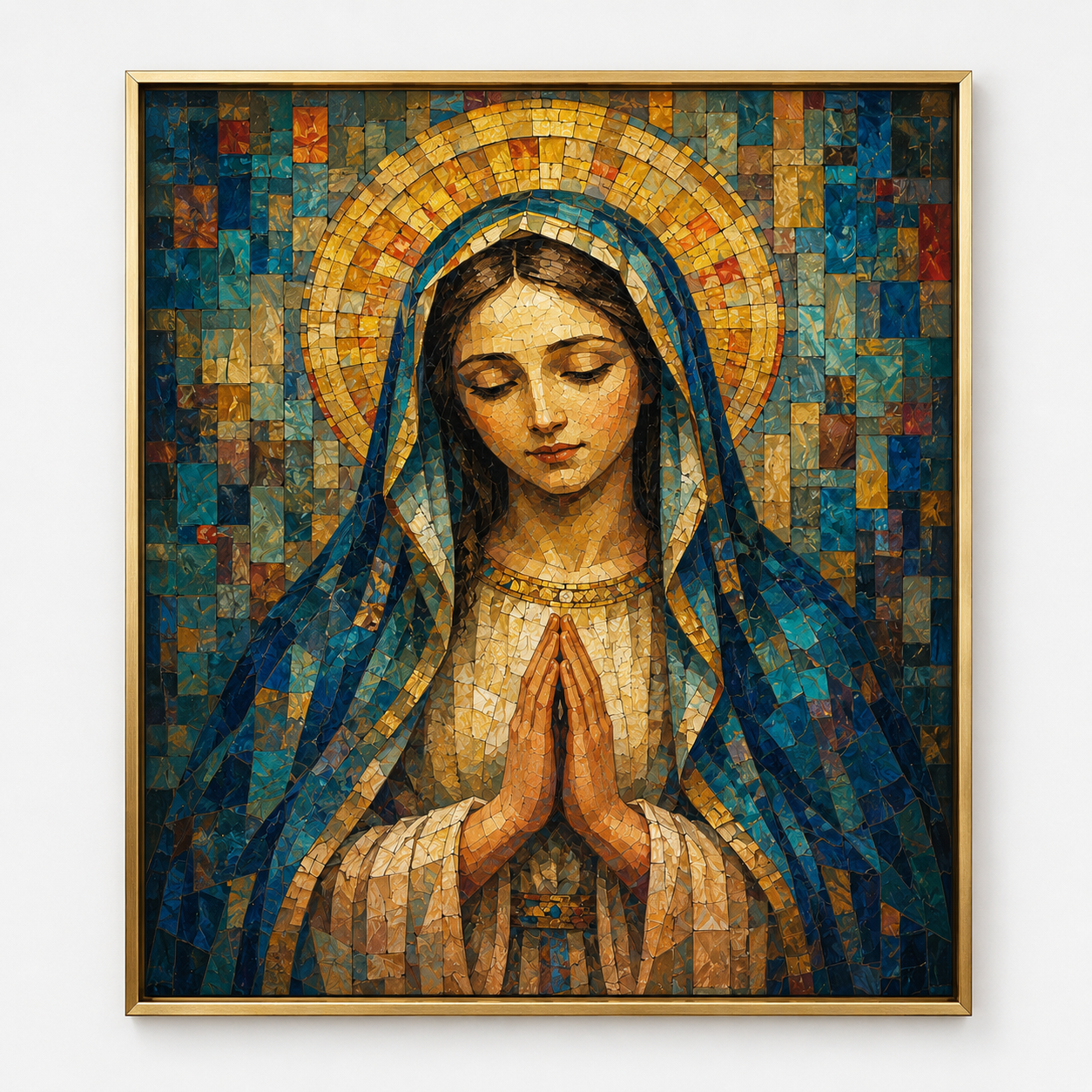Quadro Virgem Maria em Oração em Mosaico