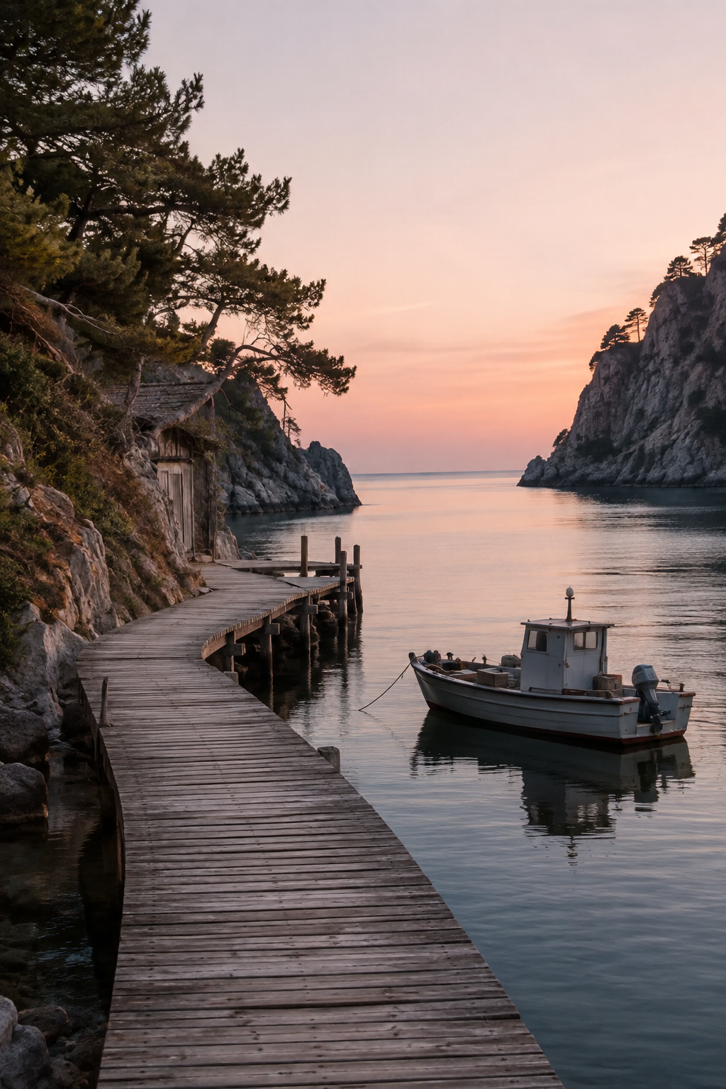 Quadro Costeira com Barco ao Pôr do Sol