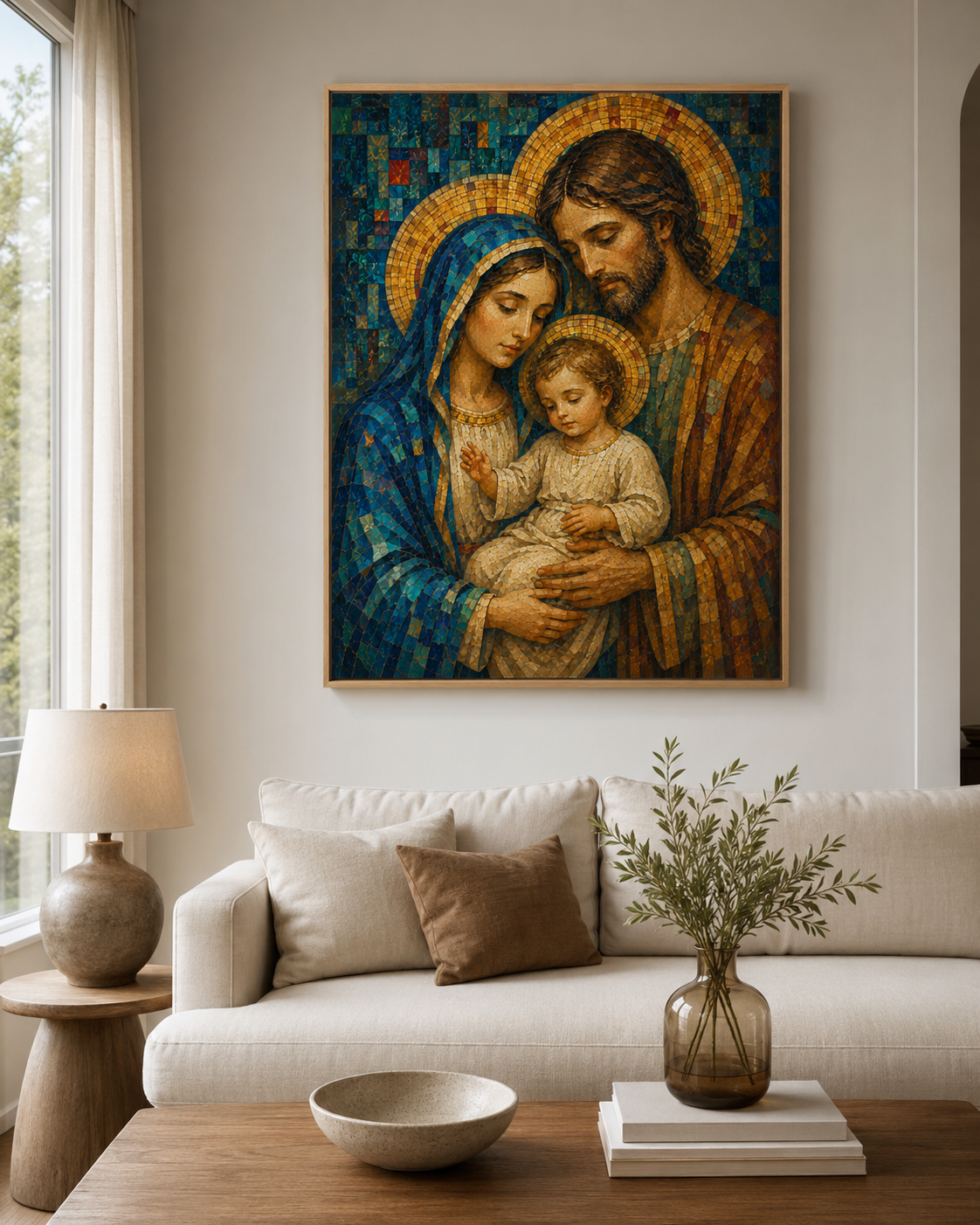 Quadro Sagrada Família em Mosaico Sereno