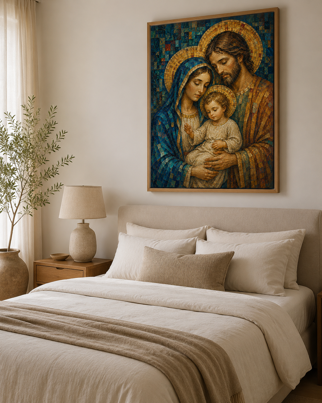 Quadro Sagrada Família em Mosaico Sereno