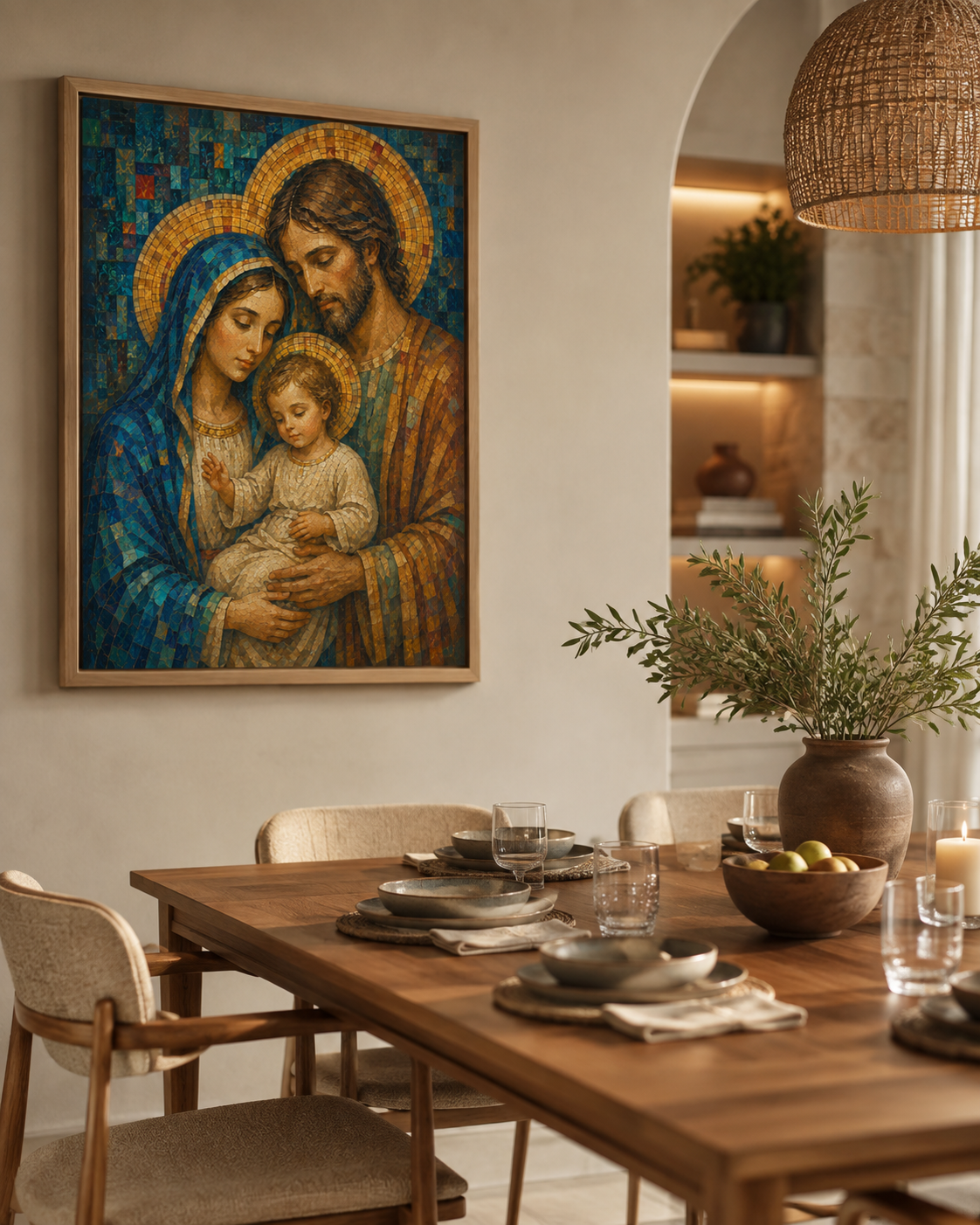 Quadro Sagrada Família em Mosaico Sereno