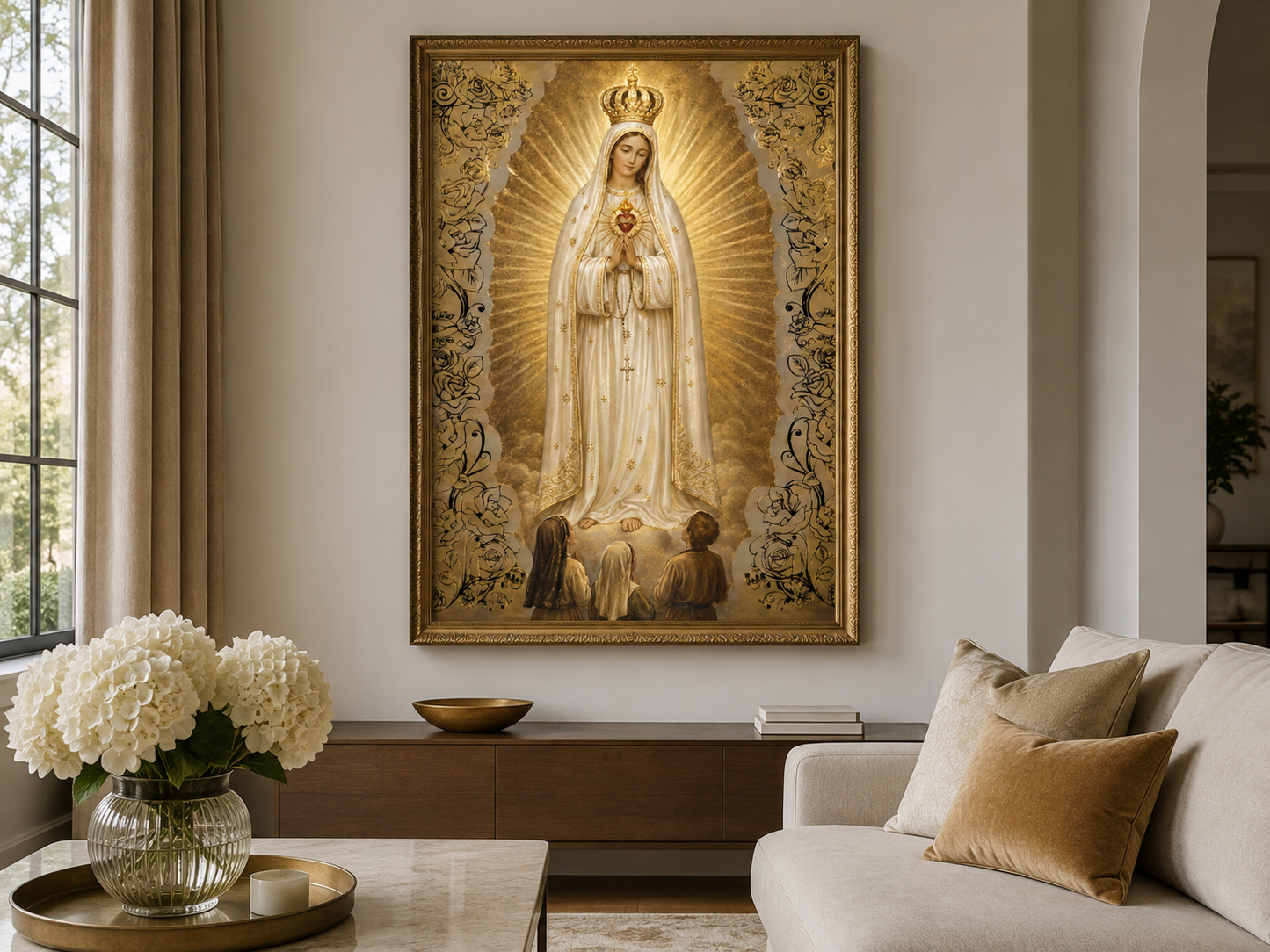 Quadro Nossa Senhora de Fátima em Dourado