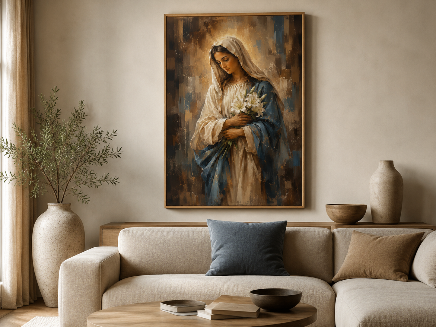 Quadro Virgem Maria com Lírios
