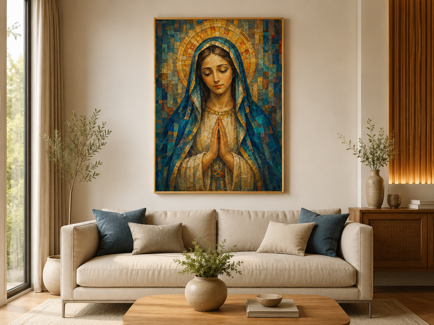 Quadro Virgem Maria em Oração em Mosaico