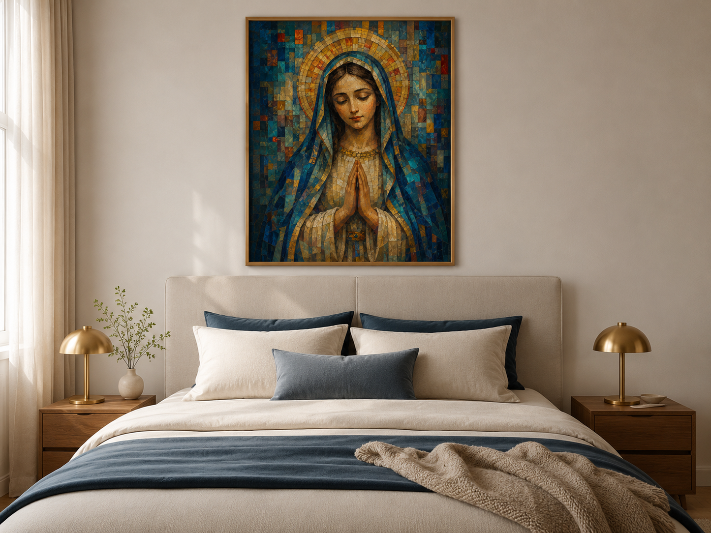 Quadro Virgem Maria em Oração em Mosaico