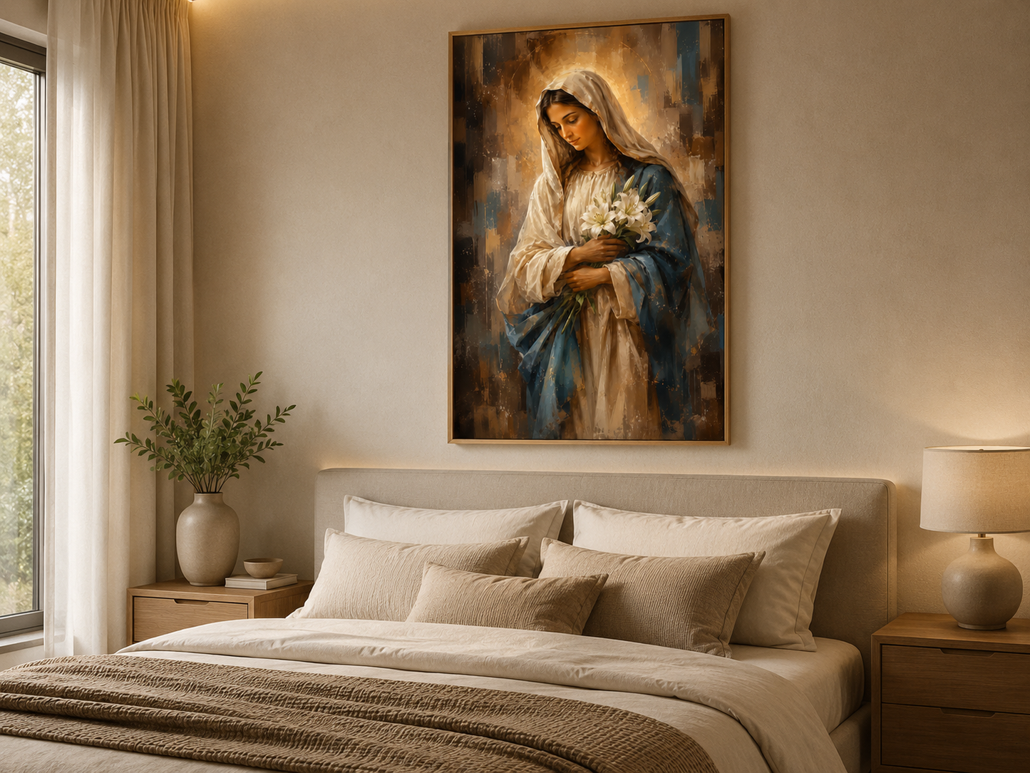 Quadro Virgem Maria com Lírios