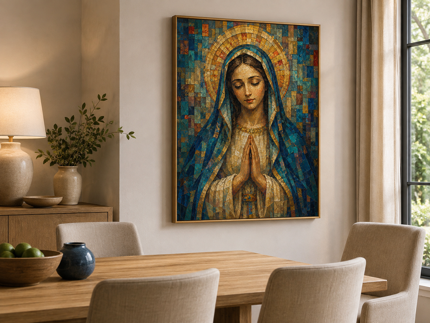 Quadro Virgem Maria em Oração em Mosaico