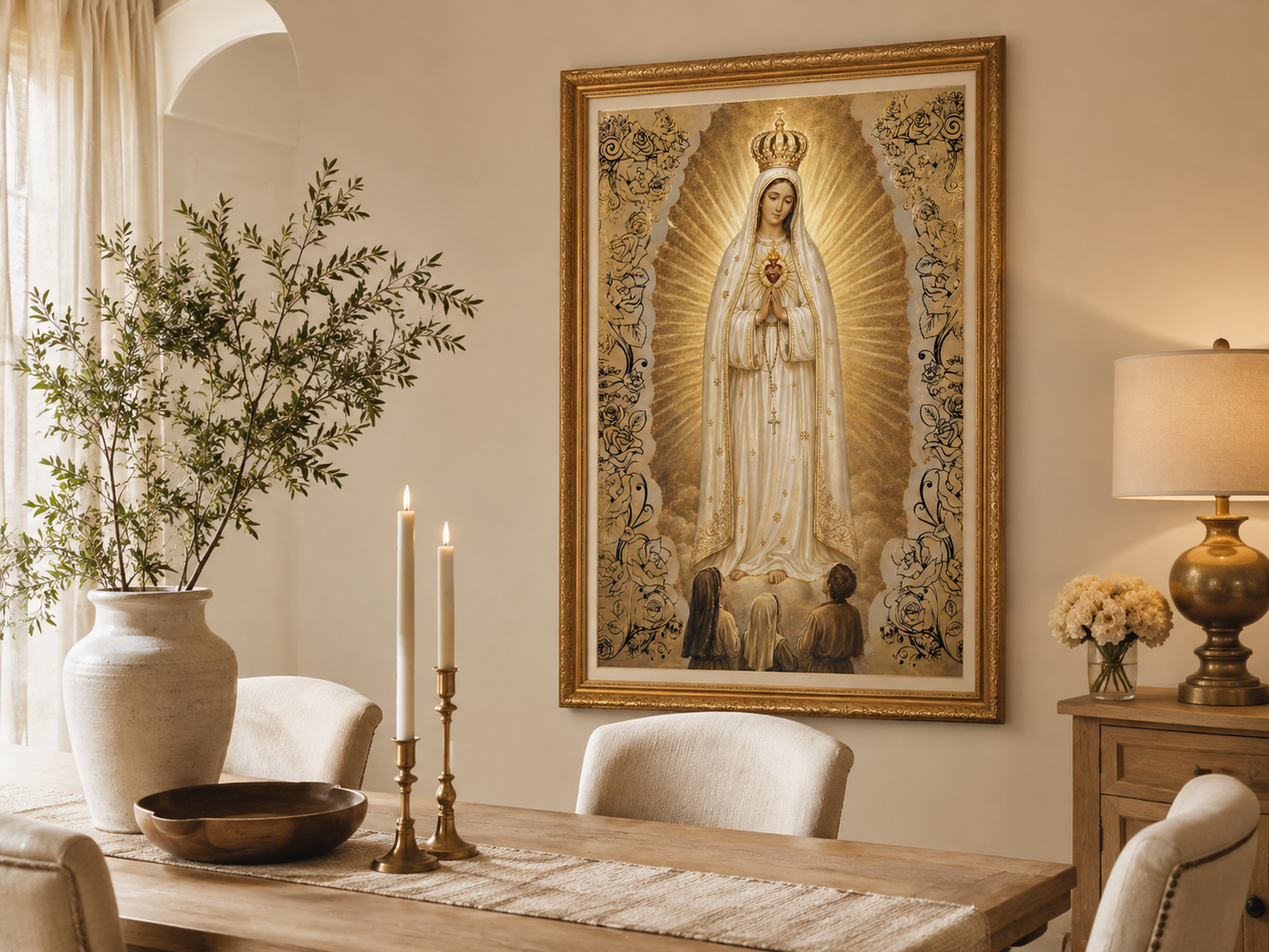 Quadro Nossa Senhora de Fátima em Dourado