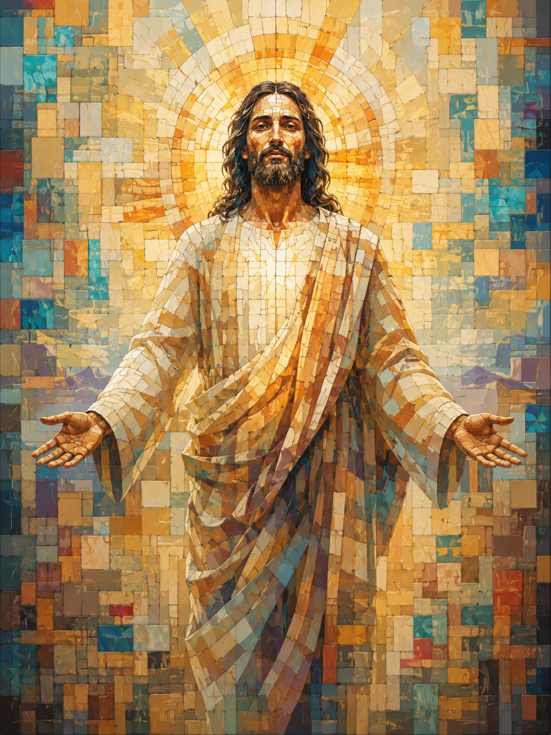 Quadro Cristo de Braços Abertos em Mosaico