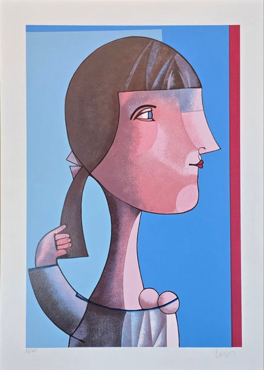 Gravura assinada  Abstrato menina pegando no cabelo Inos Corradin 82/100 70x50