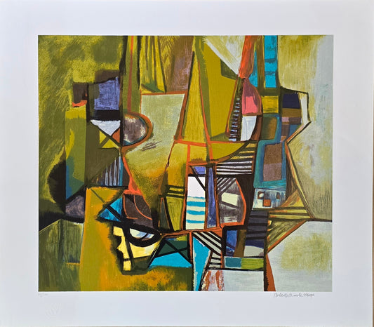 Quadro Burle Marx com Gravura Assinada – Abstrato Azul, Roxo e Laranja – 41/120 – 70x80 cm