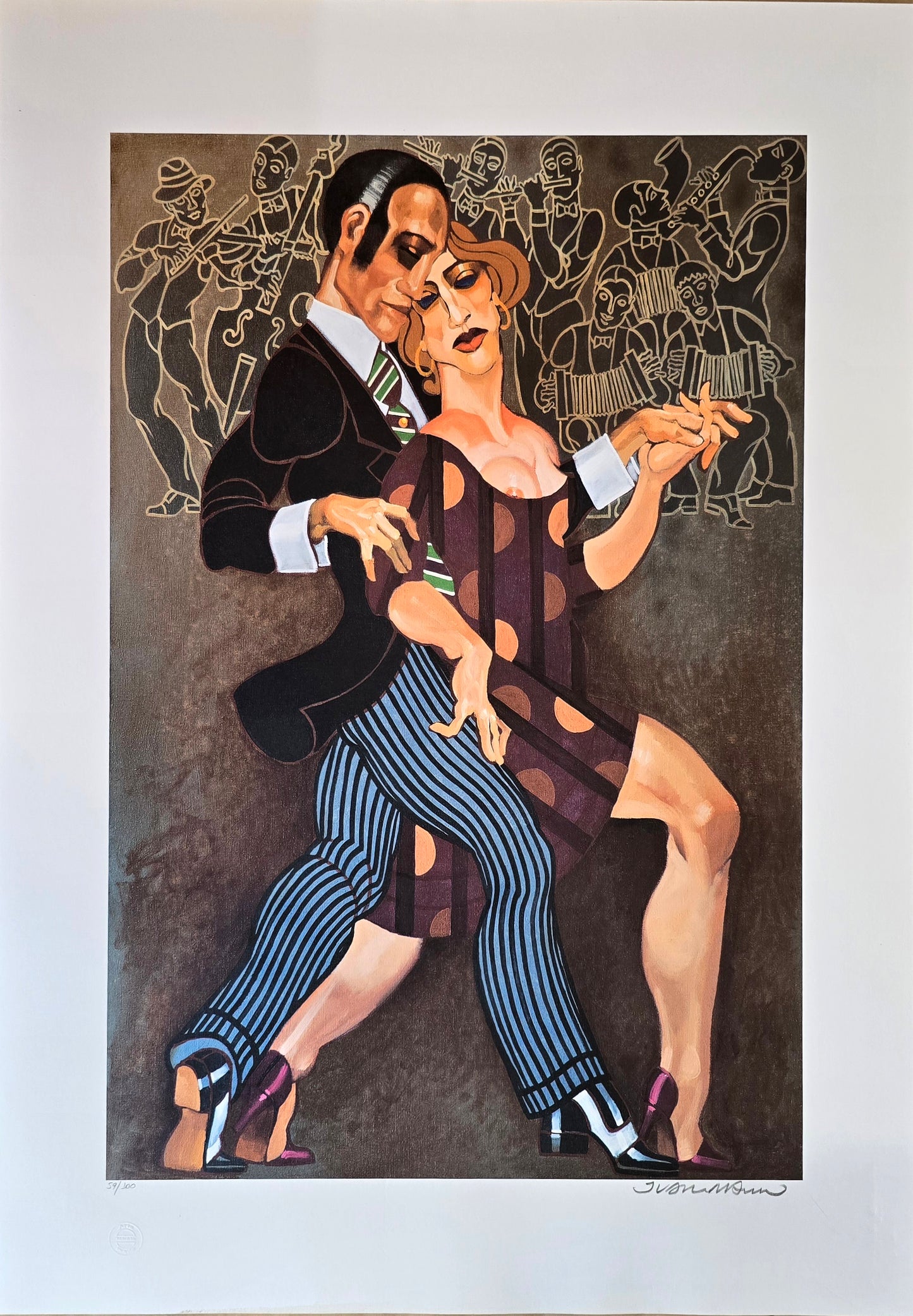 Gravura Assinada - Homem e mulher de vinho com bolas bege Juarez Machado 59/100 70x50