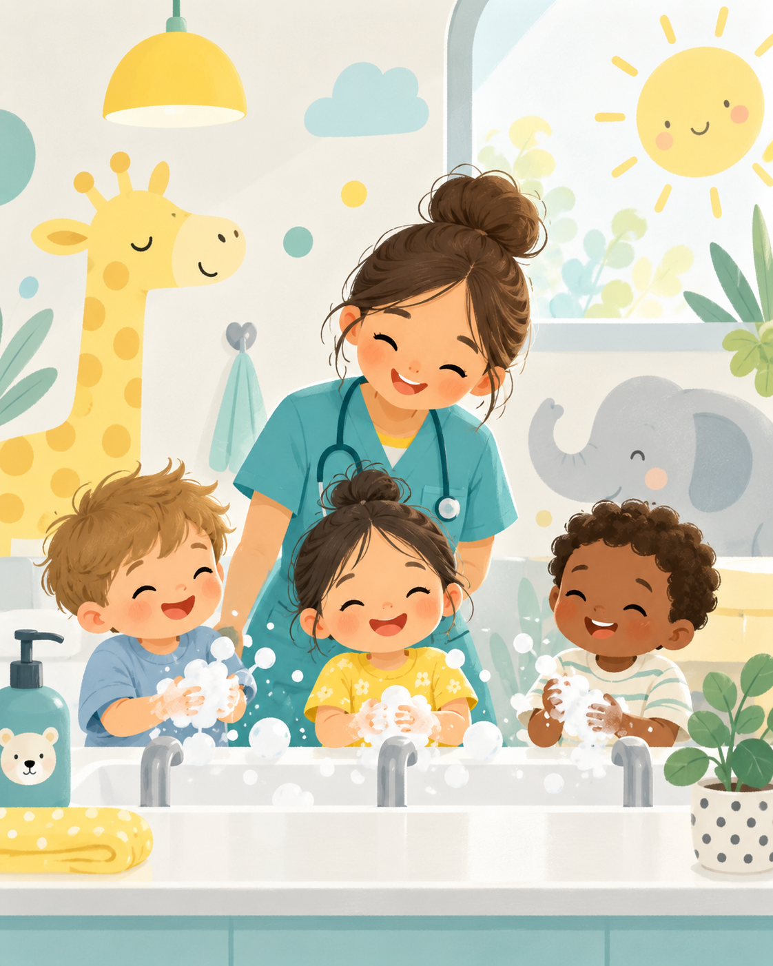Quadro Pediatria Infantil em Momento de Higiene