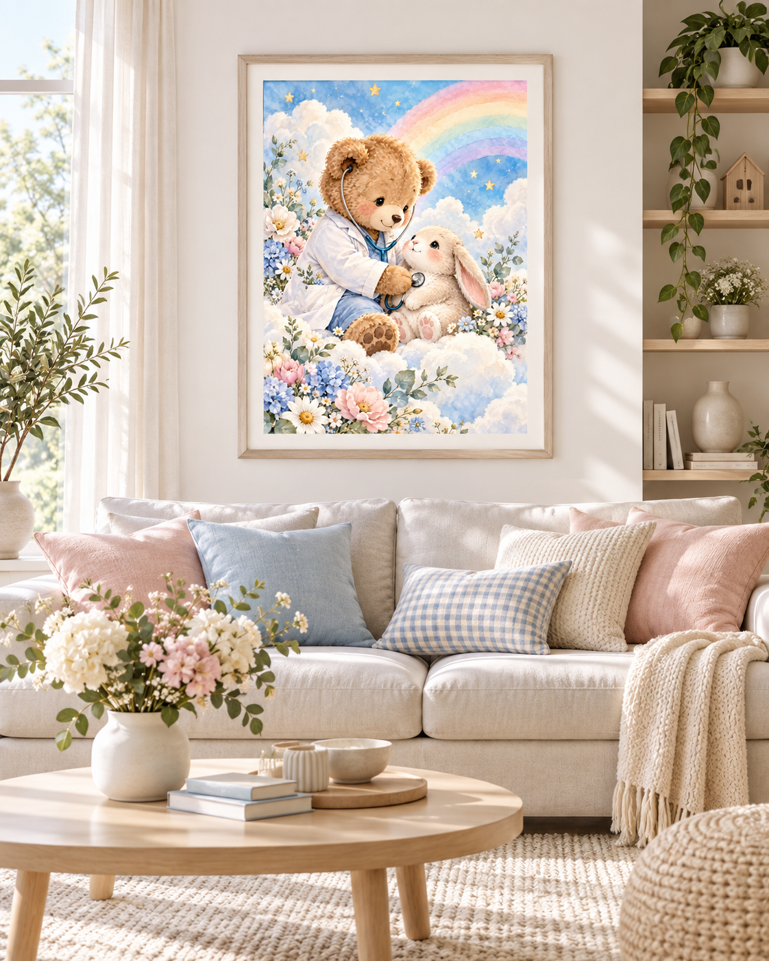 Quadro Urso Médico Infantil com Coelho