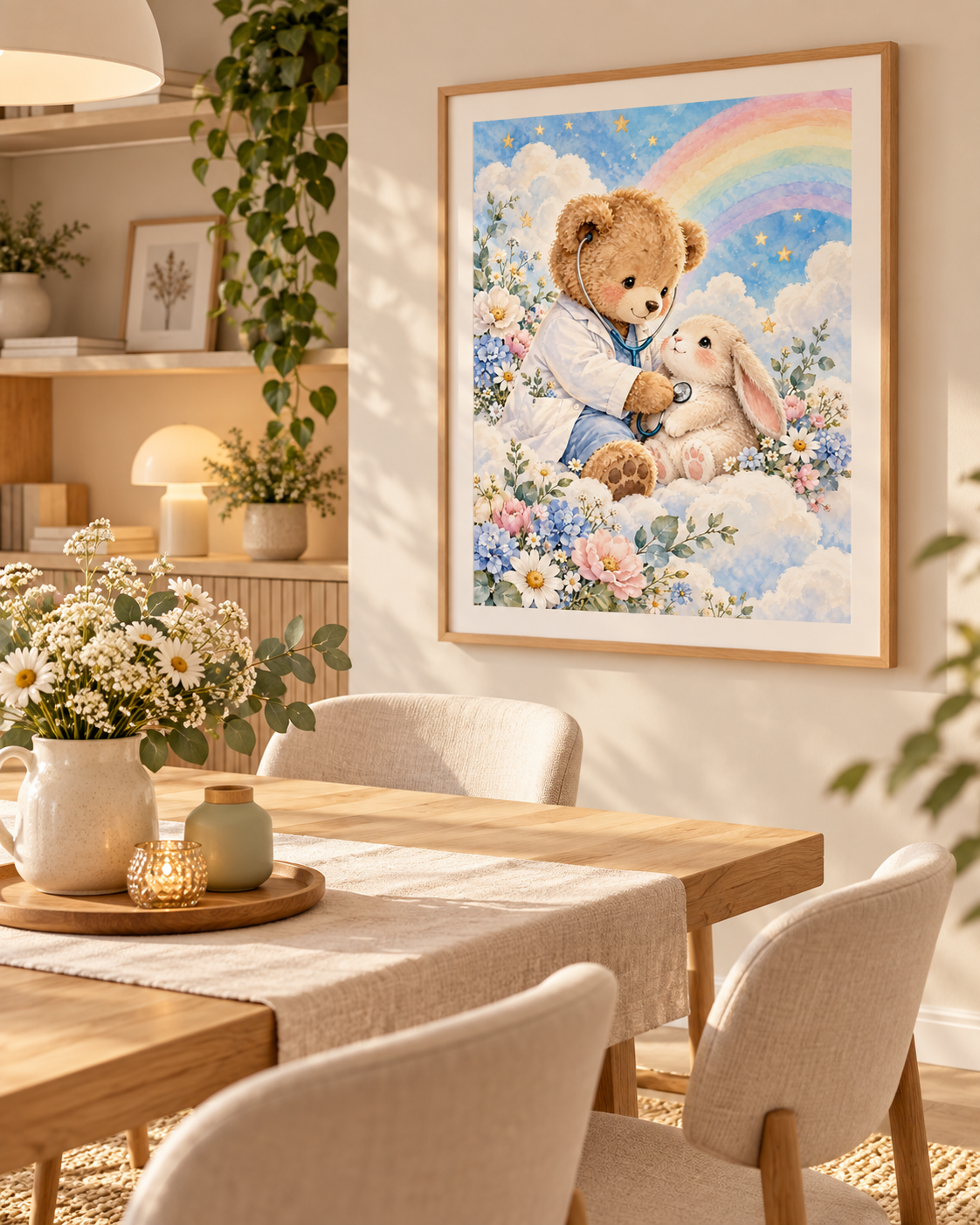 Quadro Urso Médico Infantil com Coelho